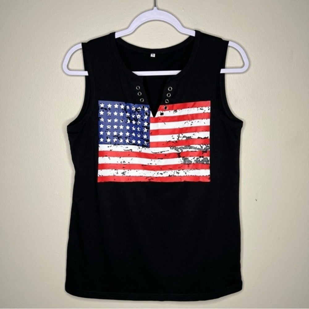 American Flap Patriotic USA Graphic Tank Grommet Neckline